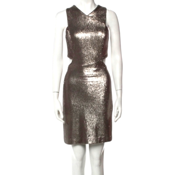 Halston Heritage Vintage NWT Pewter Silver SEQUIN Cut Out Cocktail Dress- 10